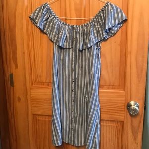 Blue and white stripped off the shoulder dress